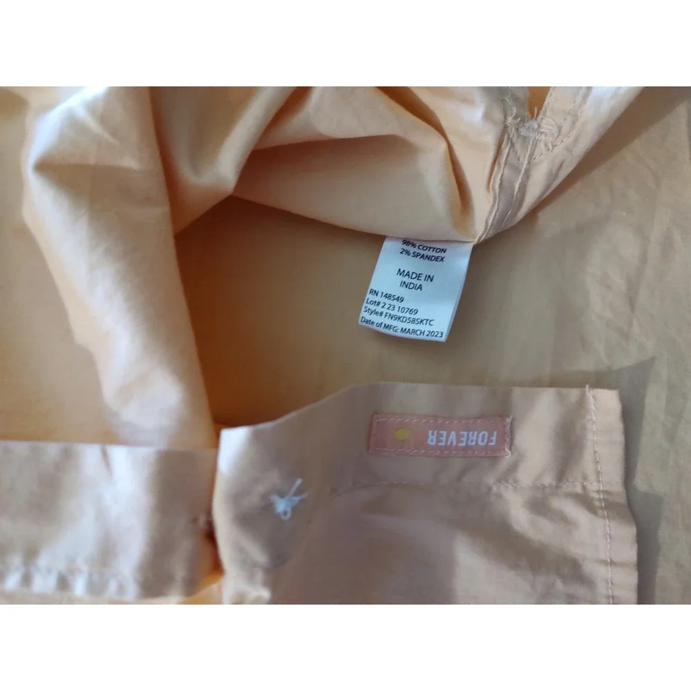 Free Planet Peach Shirt Woven Button Front Short Sleeves Cotton Mens Size Medium
